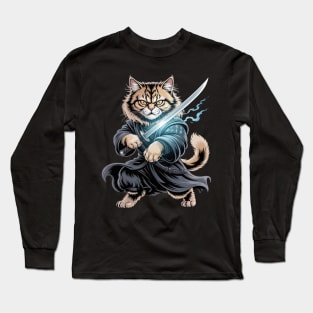 Samurai Cat Japanese Kawaii Ninja British Longhair Cat Long Sleeve T-Shirt